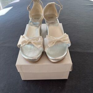 Stuart weitzman silver white satin heels prom size 6 girls size